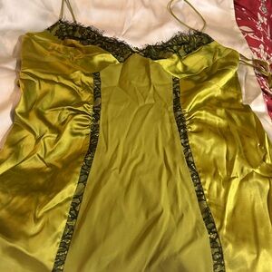 Diane Von Furstenberg Olive Green Satin camisole with Black Lace Trim